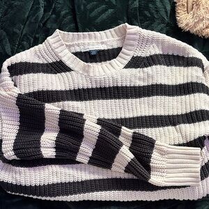 American Eagle Outfitters Black and Cream Striped Sweater